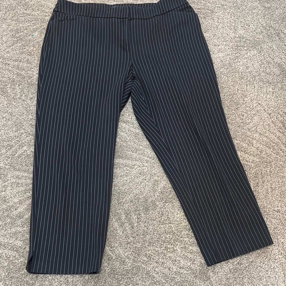 Black Dress Pants with Pinstripe Pattern and Cropped Length